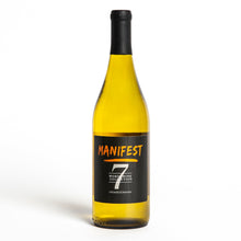 Load image into Gallery viewer, A bottle of manifest wine with orange font and the number seven. The words listed are manifest, Word Wine Collection, and chardonnay.